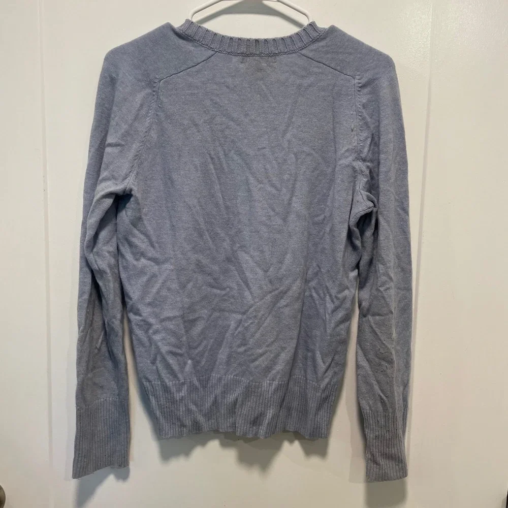 J. Crew Womens V-Neck Sweater Light Blue Wool Cashmere Blend Size M 104153